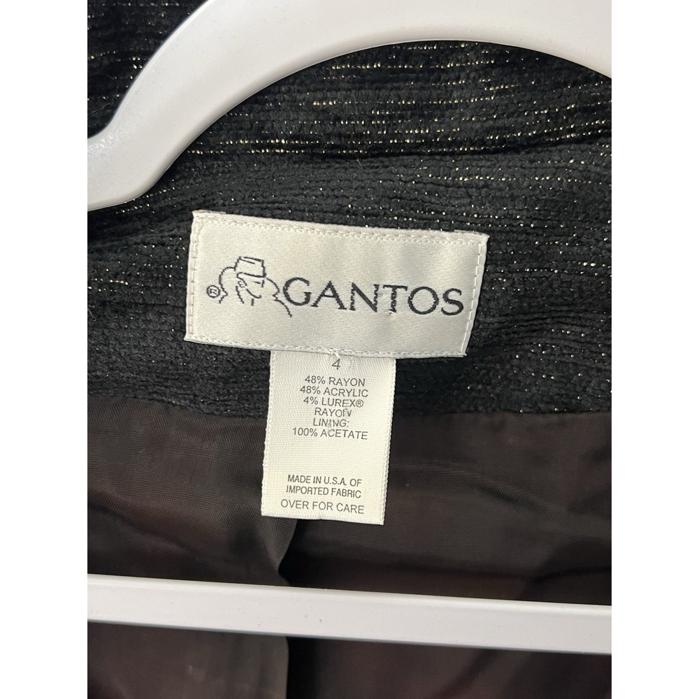 Vintage Gantos 3 Button Blazer Womens Size 4 Black Gold Metallic Textured Lined - Picture 3 of 7